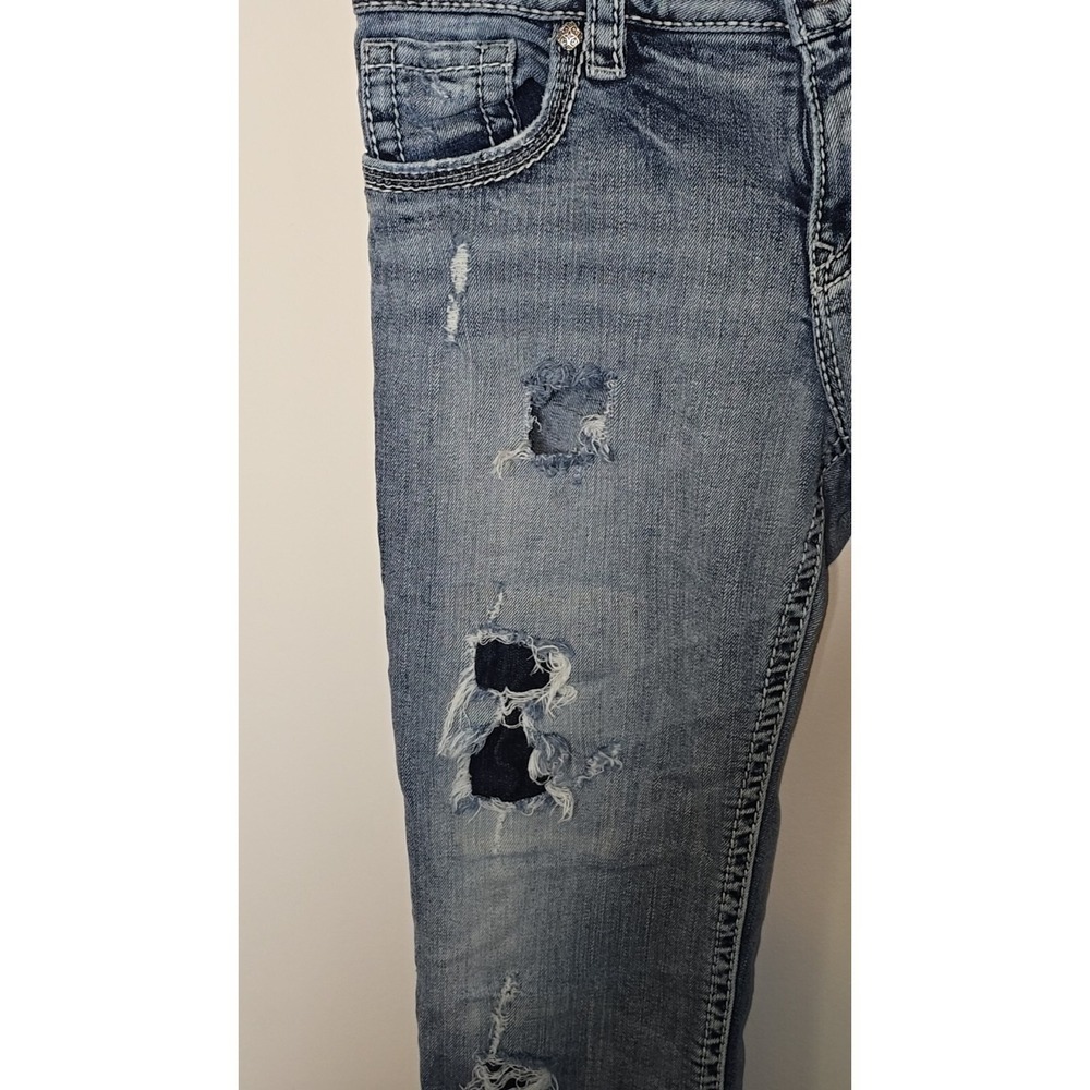 Silver Women's Jeans Aiko Mid Capri Sz W29 Distressed Thick Stitch Stretch - Picture 3 of 14